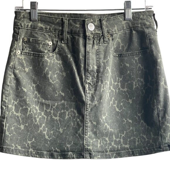 American Eagle NEW Hi-Rise Mini Skirt Ne(x)t Level Size 4 Stretch Green Leopard - Picture 2 of 8